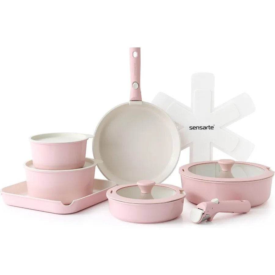 

17 Piece Ceramic Pots and Pans Set Nonstick Detachable Handle Cookware Induction Kitchen Cookware Set with Removable Handle Dis