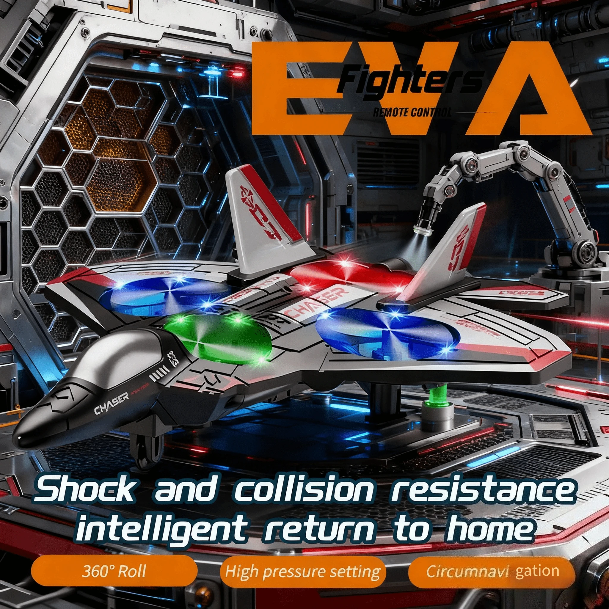 Materiał piankowy EPP odporny na uszkodzenia i uderzenia 360 °   Przycisk do odwracania, powrót, fajne światło, odtwarzanie CD, latanie, myśliwiec, prezent na Boże Narodzenie