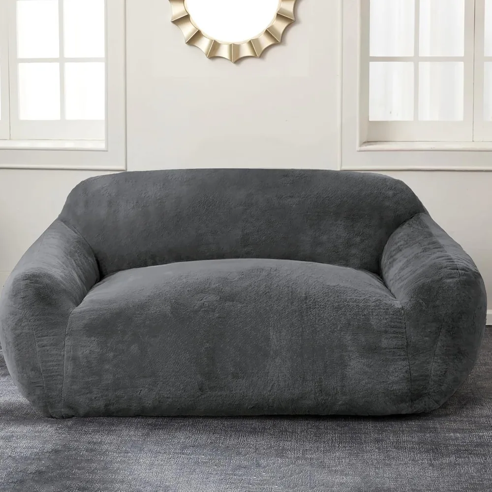 Ponadwymiarowe krzesło Bean Bag dla dorosłych, gigantyczna sofa Bean Bag, sofa podłogowa Bean Bag z miękkim pokryciem ze sztucznego futra i szerokimi podłokietnikami