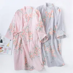 Spring New Rich Flower Robe Women's Cotton Robe Double Gauze Sleepwear Summer Thin Dressing Gown Japanese Loose Kimono Mujer