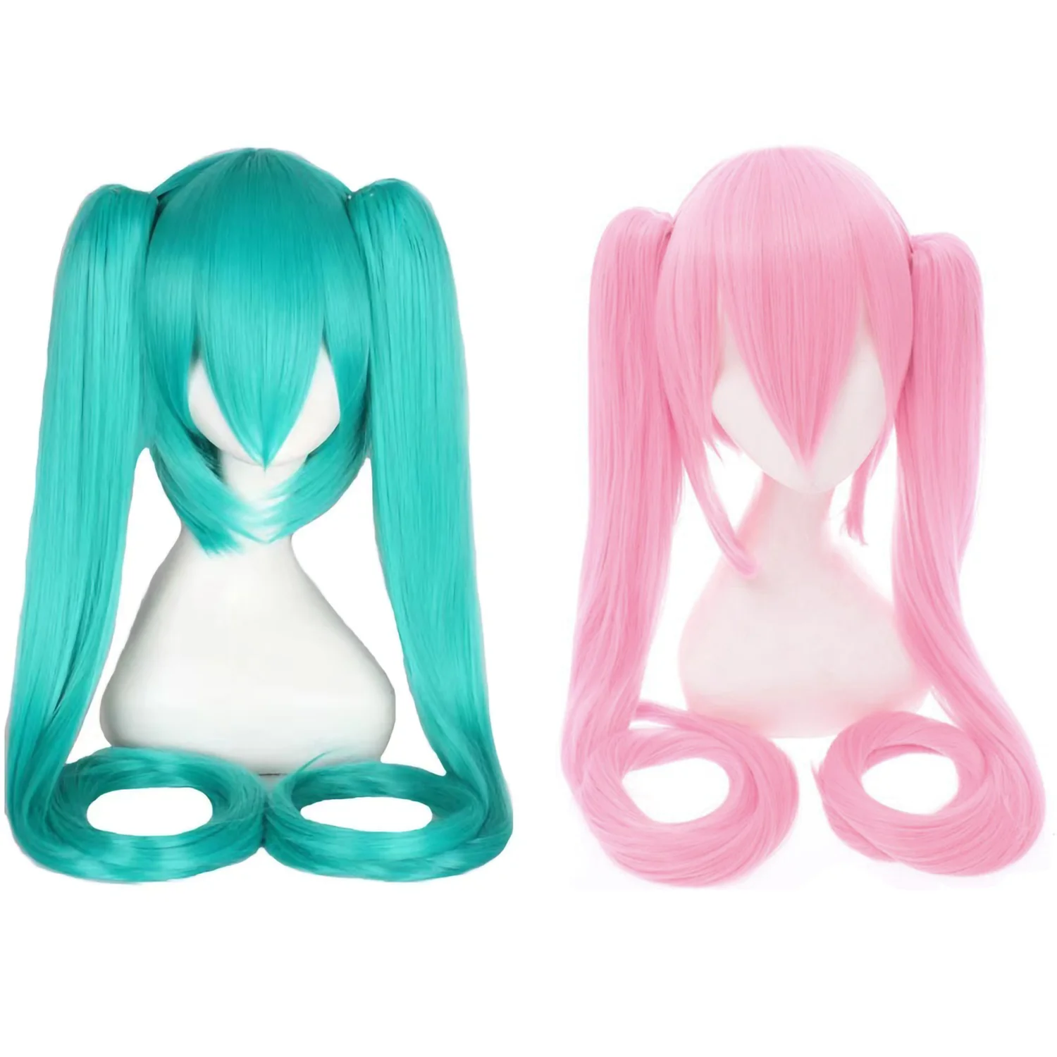 

110cm Anime Long Synthetic Hair with Two Clip Pink Party Lolita for Women Ladies Girls Cosplay Wig Halloween Wig