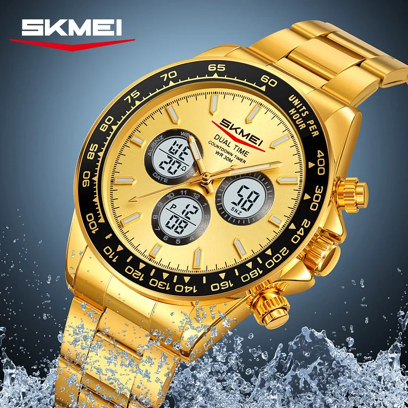 SKMEI 2505 Orologio da uomo d'affari di lusso al quarzo con doppio display elettronico Orologio da polso impermeabile da uomo d'affari in acciaio inossidabile Elite