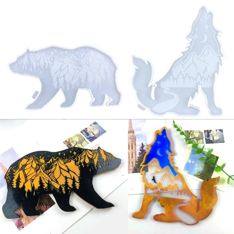 R3MC Valentines Big Bear Wolf molde DIY adornos colgante resina epoxi molde artesanal