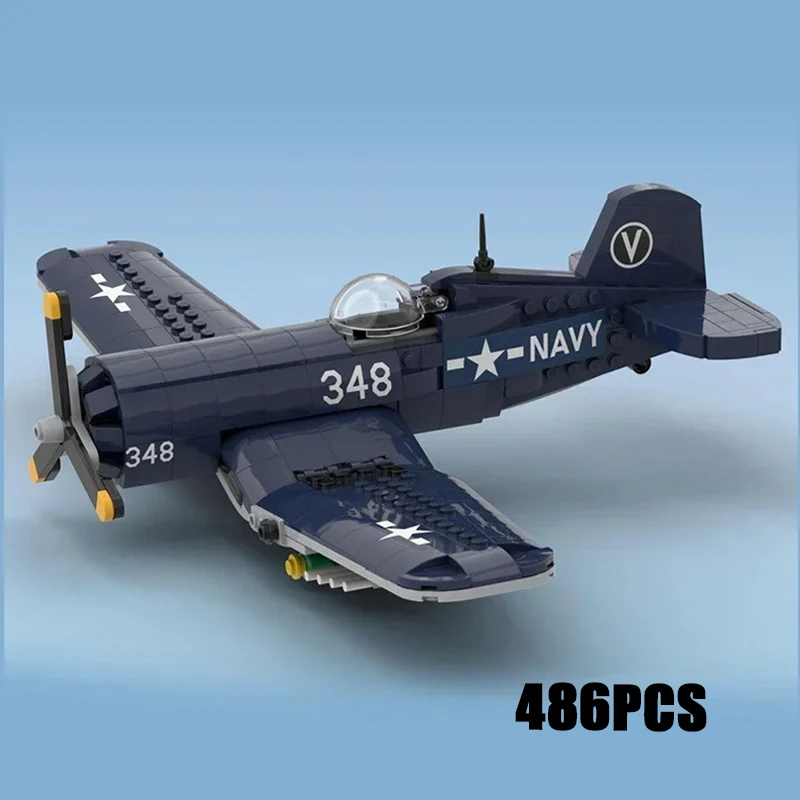 Moc Building Bricks Military Aircraft Model F4U Corsair Fighter Technology Modular Blocks Gift Christmas Toys DIY Sets Assembly