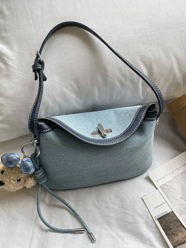 

Retro Hong Kong Style Denim Dumpling Shaped Handbag Women's Crossbody Bag Korean Trend Handheld Bag Small High-End Feeling