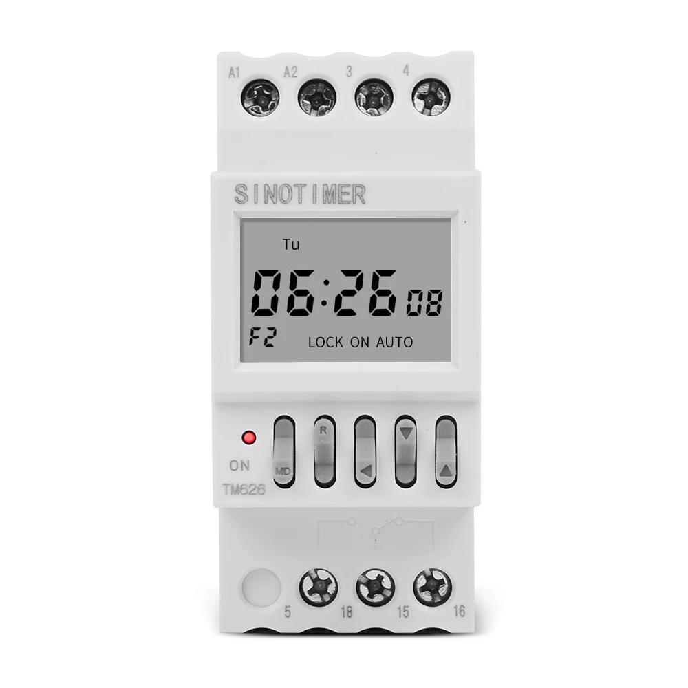 TM626 interruttore Timer a 2 canali 220V uscita a due gruppi controllo separato 7 giorni Timer programmabile settimanale installazione su guida Din