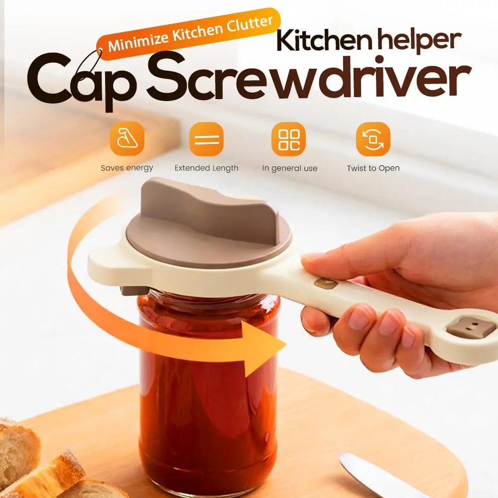 4-in-1 Jar Opener - Adjustable Stainless Steel Lid Remover for Seniors & Arthritis Sufferers, Fits Kitchen Jars, Bottles & Cans