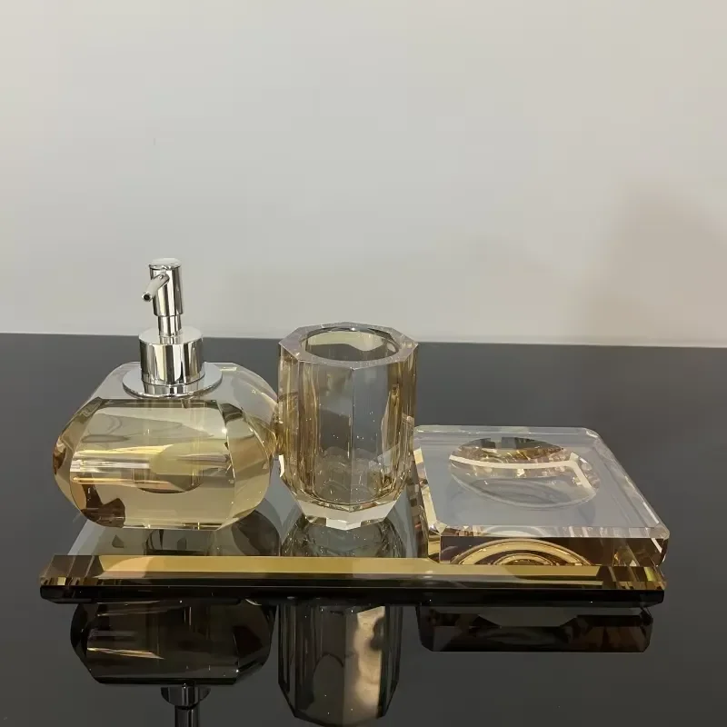 Color Elegant Crystal Bathroom Accessories Set Tumbler Soap Dispenser Tray