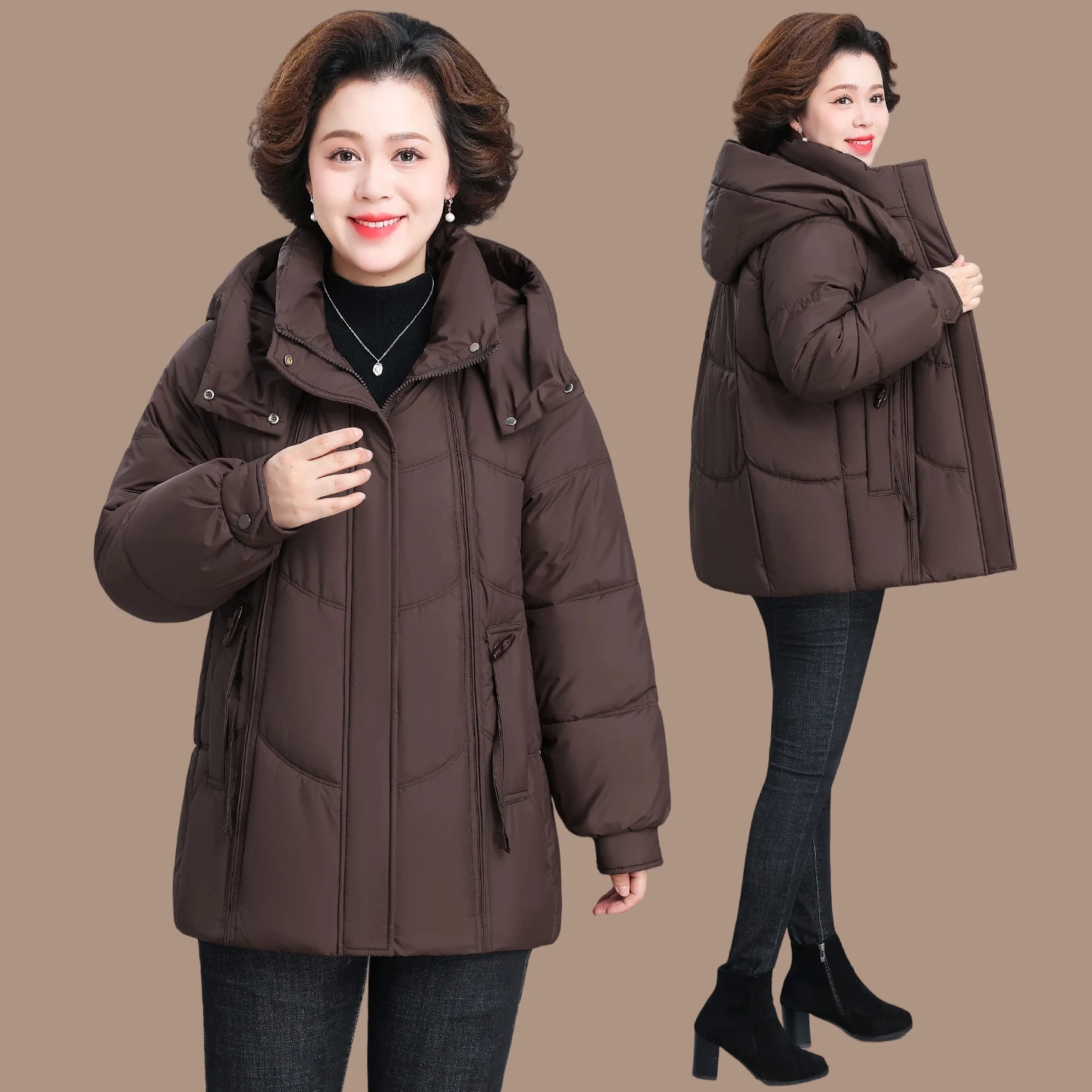 

Зимняя куртка Sli для женщин среднего возраста, утепленное хлопковое пальто, теплое повседневное длинное пальто на молнии, утолщенное хлопковое.