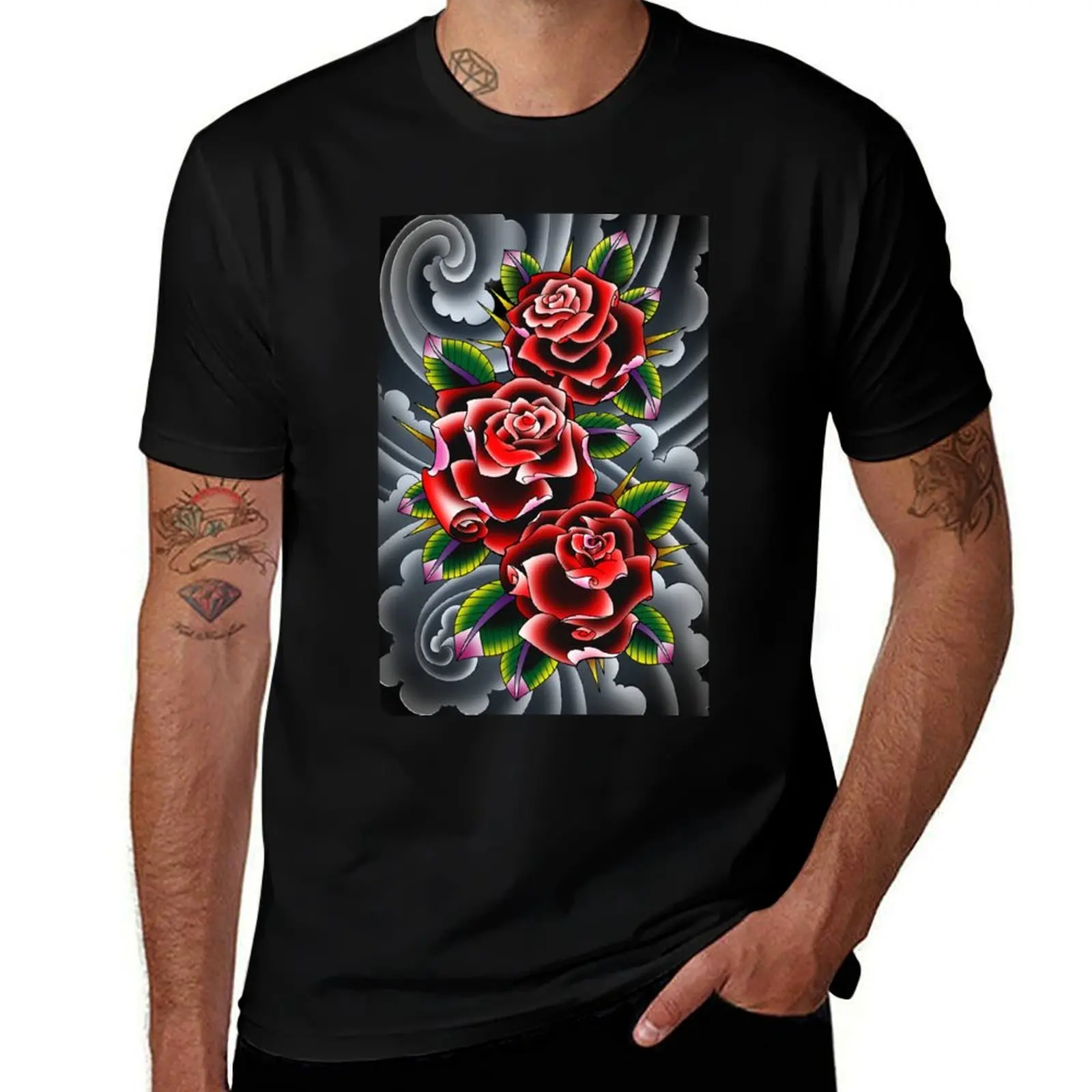 

3 Roses and wind T-Shirt cotton t shirt pack t shirts for man graphic tees T-Shirt
