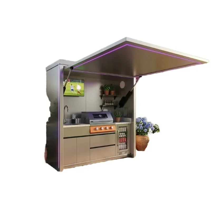 304 Stainless Steel Eco-Friendly Modern Outdoor Modular Kitchen Island Cabinet Sink Marble Countertop MDF Carcase Acrylic Finish