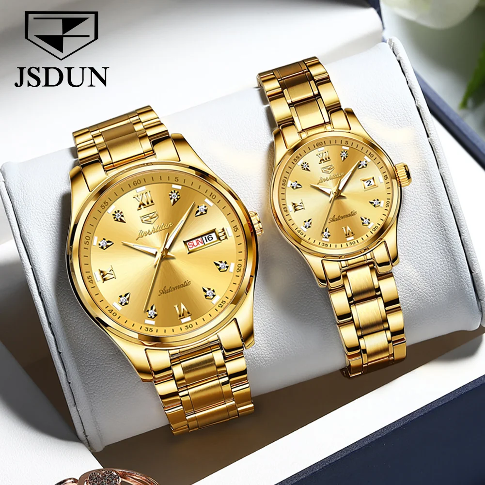 JSDUN Couple Watch Set Automatic Mechanical Movement Waterproof Stainless steel Lover's Wristwatch Business Watch reloj hombre