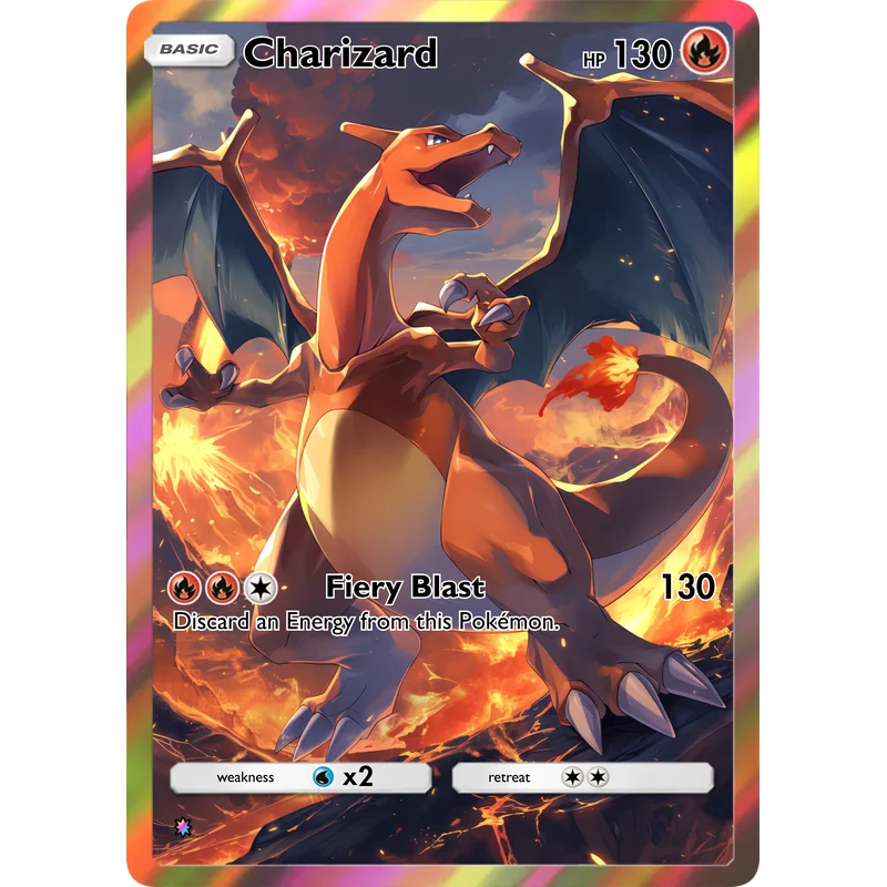 5Pcs Charizard Trading Cards Set Full Art Fire Dragon Collectible Game Cards for Kids Fans Gift Collection view 3