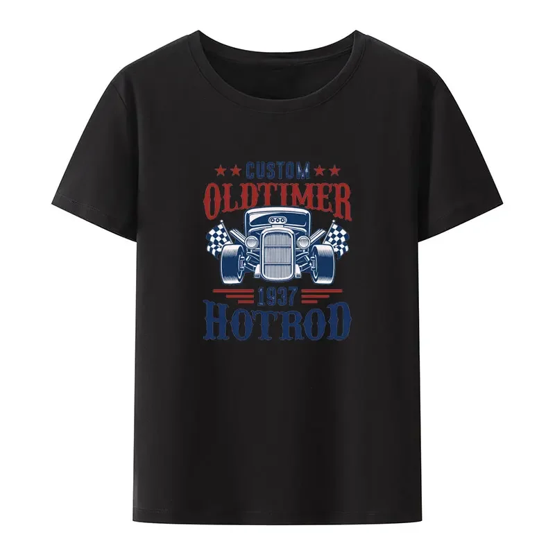 Retro Custom Oldtimer 1937 Hotrod Print T Shirt Men Short-sleev Original Hipster Cool Shirt Trend Comfortable Breathable Tops