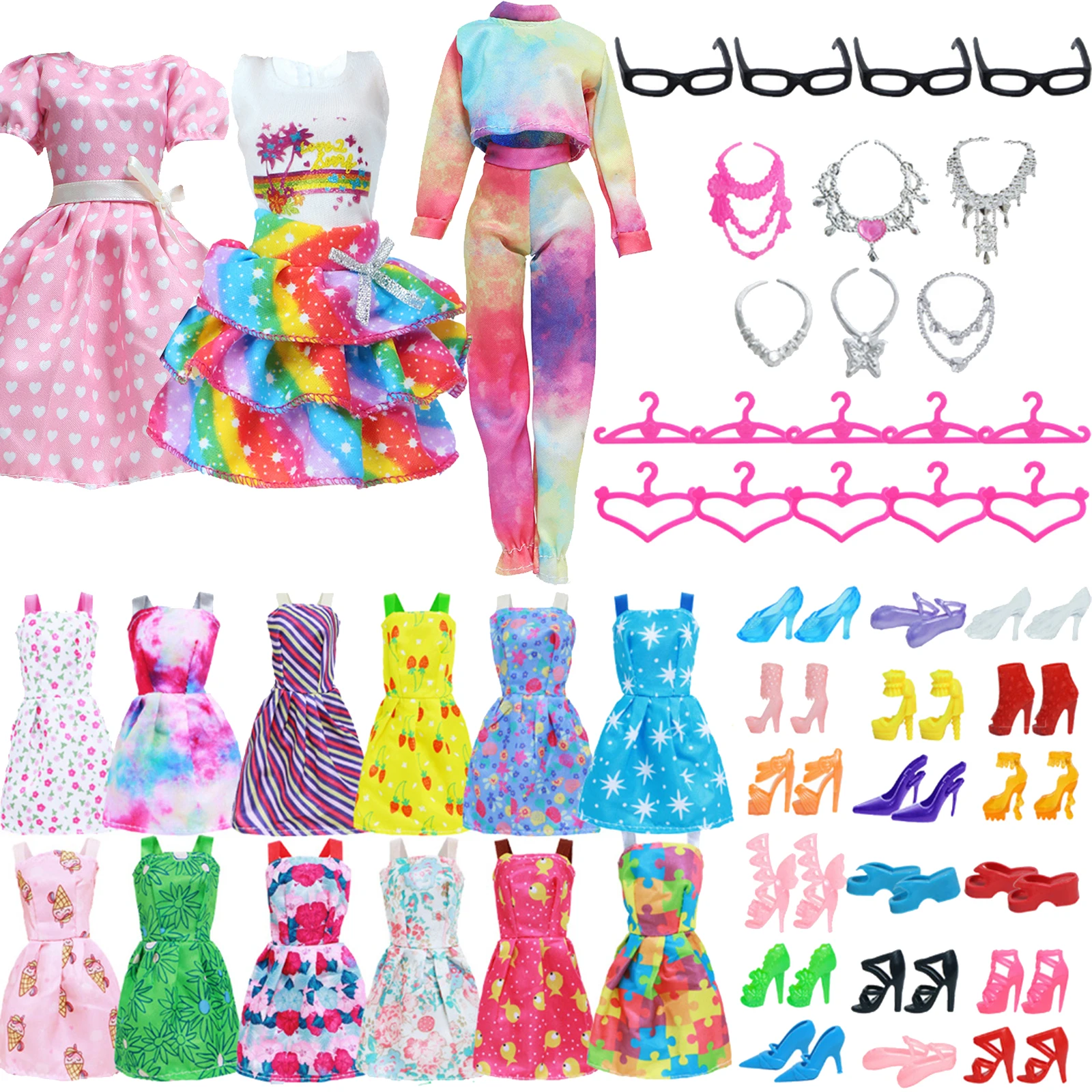 

43 Pcs/Set Fashion Doll Accessories for 11.5'' Doll Mini 10 Dresses 3 Daily Outfit 10 Hangers 10 Shoes 10 Accessories Kids Toy