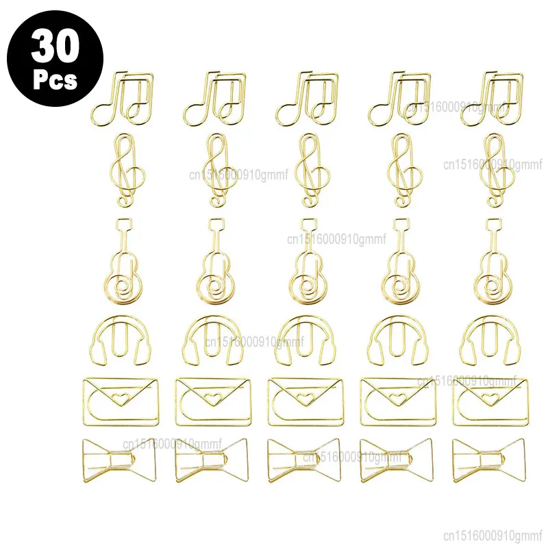 Mini trombones en métal de différentes formes, marque-page, trombones mignons, accessoires d'organisateur, photo, billet, note, ensemble de 30 pièces