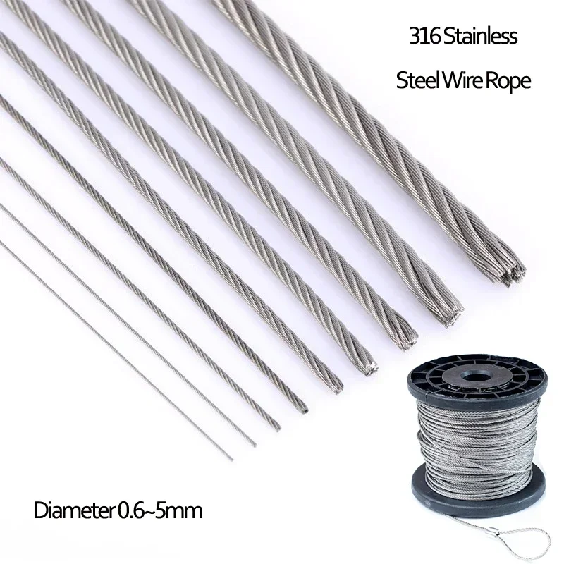 Standard 316 Stainless Steel Wire Rope Cable Can Be Used In Seawate High Nickel And Molybdenu Does Not Rust Diameter 0.6~4mm