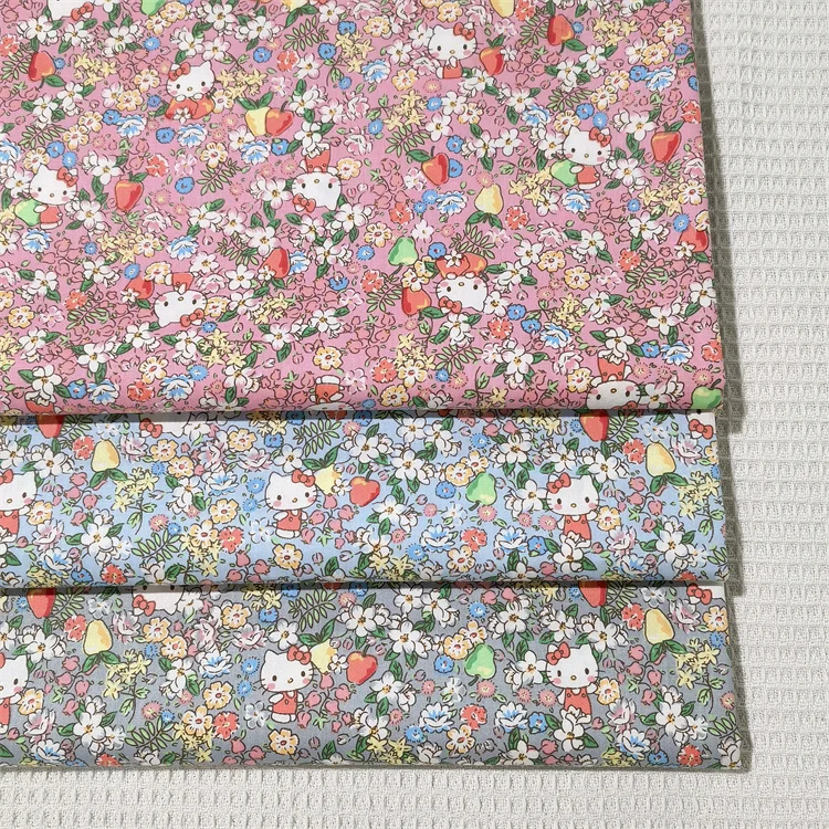 160cm Width Hello Kitty Flowers Pure 100% Cotton Fabric for Girl Bedding Set Slipcover Hometextile Cushion Cover Needlework DIY