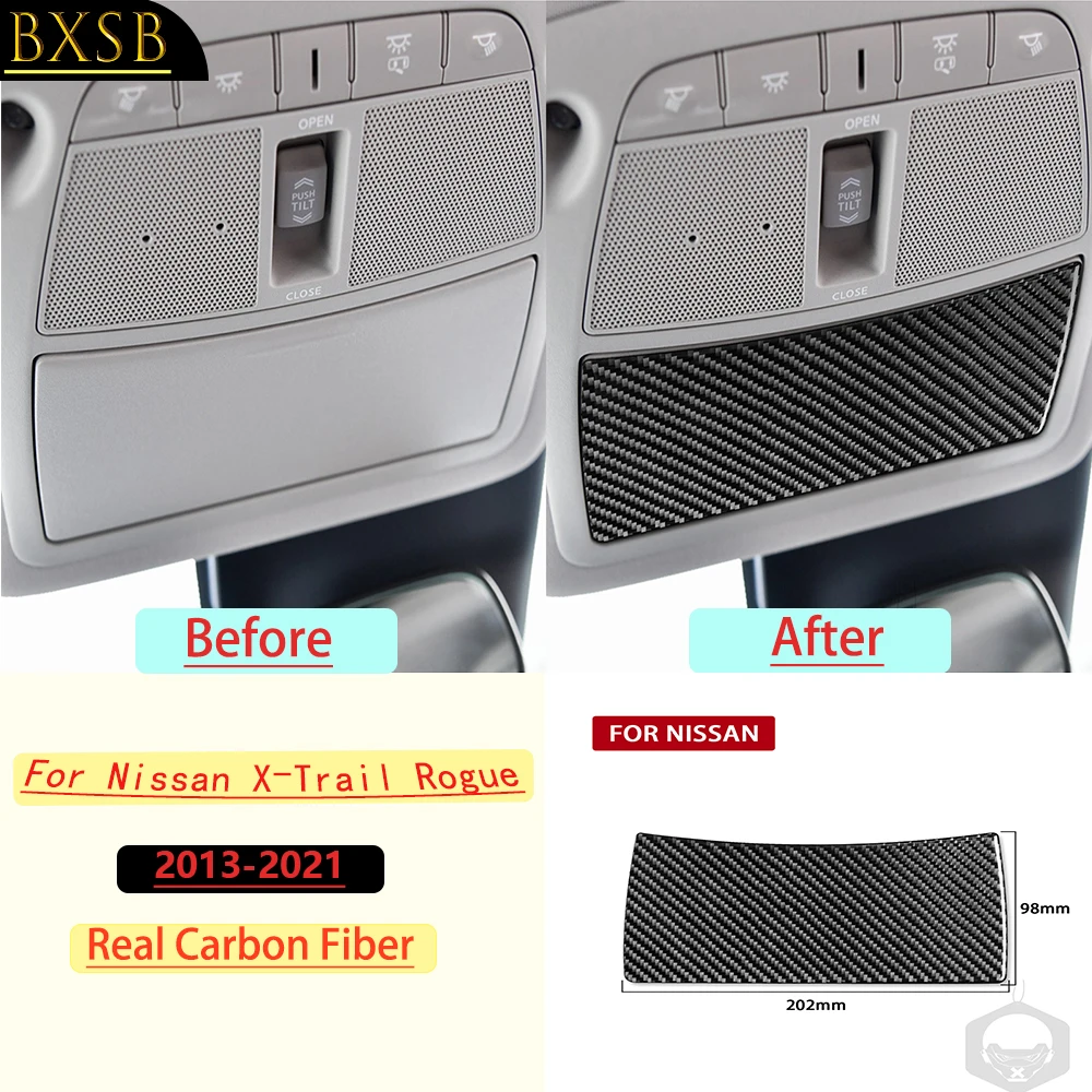 For Nissan X-Trail Rogue 2013-2021 Car Reading Light Storage Panel Trim Real Soft Carbon Fiber Interior Accessories Stickers