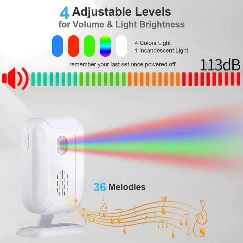 Carrilhão de sensor aberto de porta sem fio, alcance de 280m, alarme de porta, janela e porta, sensor de entrada, segurança doméstica, 36 músicas