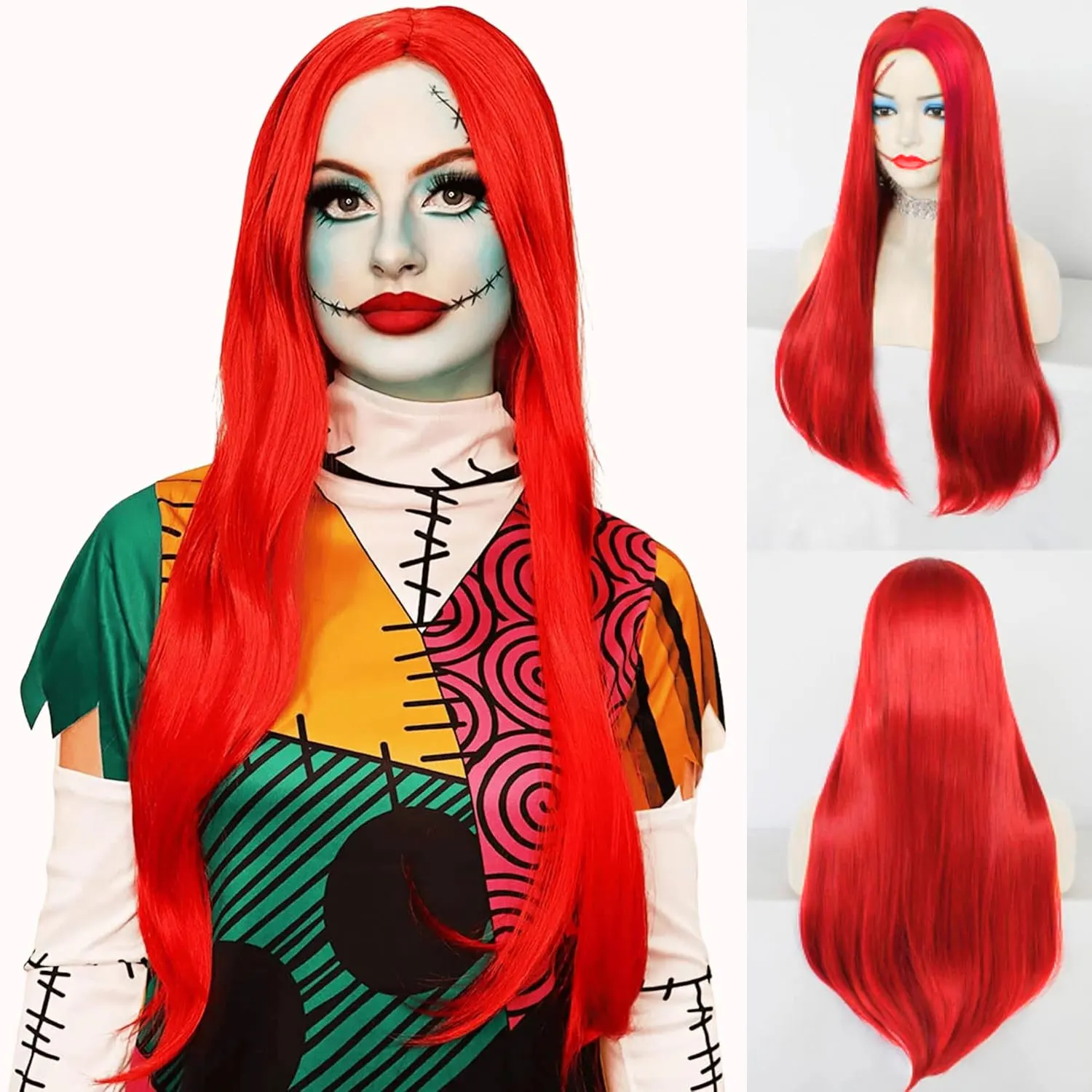 

Длинный красный парик, Синтетические прямые парики для косплея Салли, парики для женщин и девушек из искусственного аниме, парик на Рождество, Хэллоуин