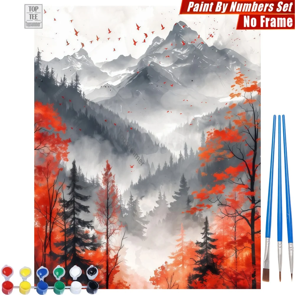 

Majestic Mountain Autumn DIY Digital Oil Paints Set - Mountains Leaves Birds Home Decor Christmas Gift For Friend