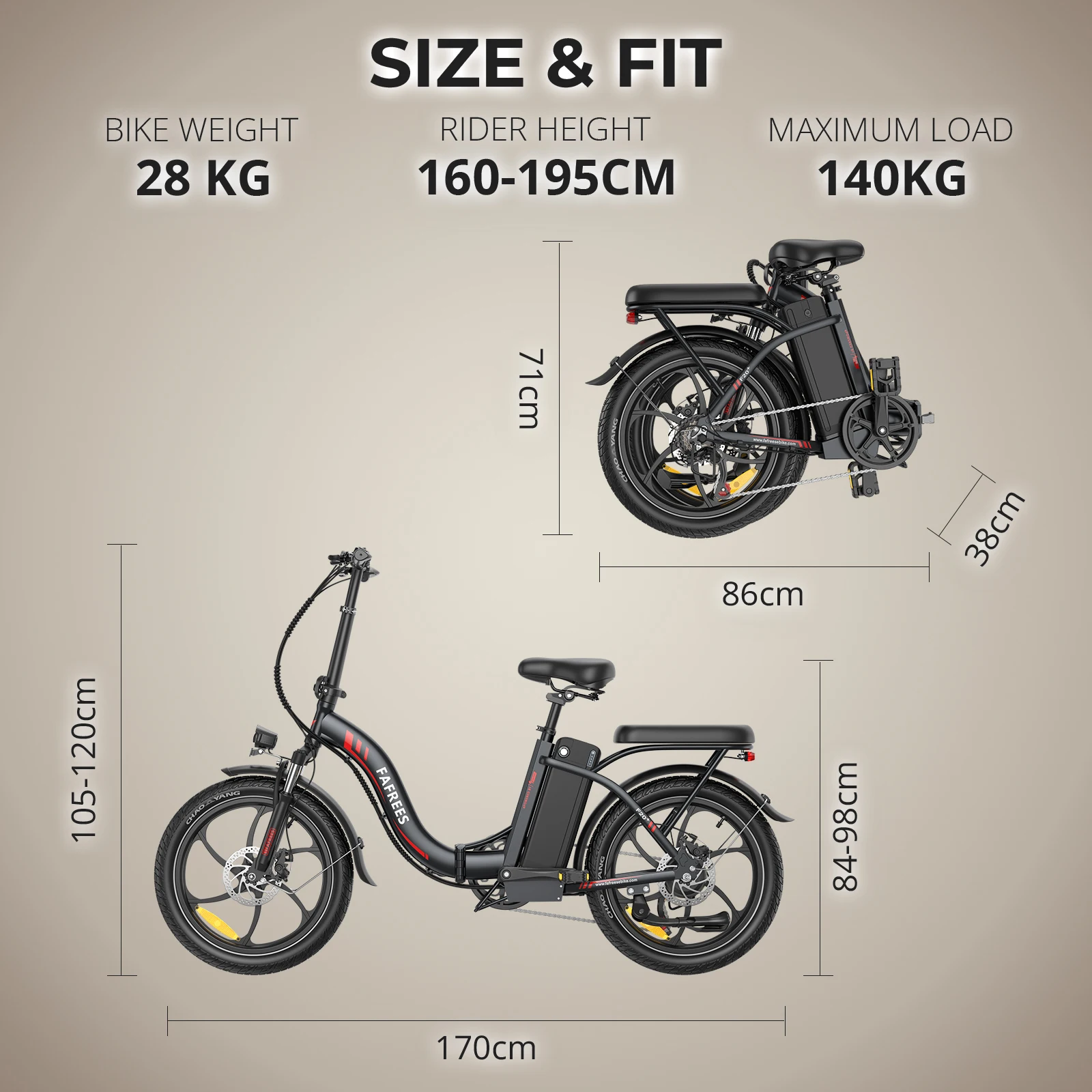 Fafrees F20+ Faltbares Elektrofahrrad 250W, 20 Zoll Fettreifen Mountainbike mit 36V 20Ah Abnehmbarer Akku, 25km/h & 75-100km Reichweite – Detail 9