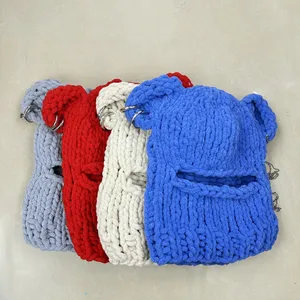 Ayı kulakları Tığ Balaclava Kadınlar için, El Yapımı Zincir, Daire, Örme Şapka, Parti, Şönil, Maske Şapka Sıcak Koruma Kulak Skullies Kap 8 en çok satan, anahtarlık akrilik bts-no. 6