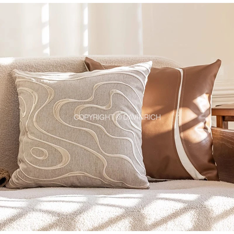 DAVINRICH Beige Japanese Cloud Throw Cushion Cover Luxury Neutral Embroidered Throw Pillow Case 45x45 For Sofa Coch Seating Area