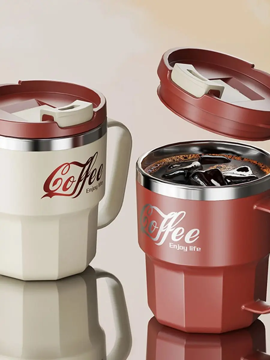 WORTHBUY tasse à café avec couvercle et poignée 304 acier inoxydable thé lait tasse à café Double paroi isolé Anti-brûlure tasse à boire