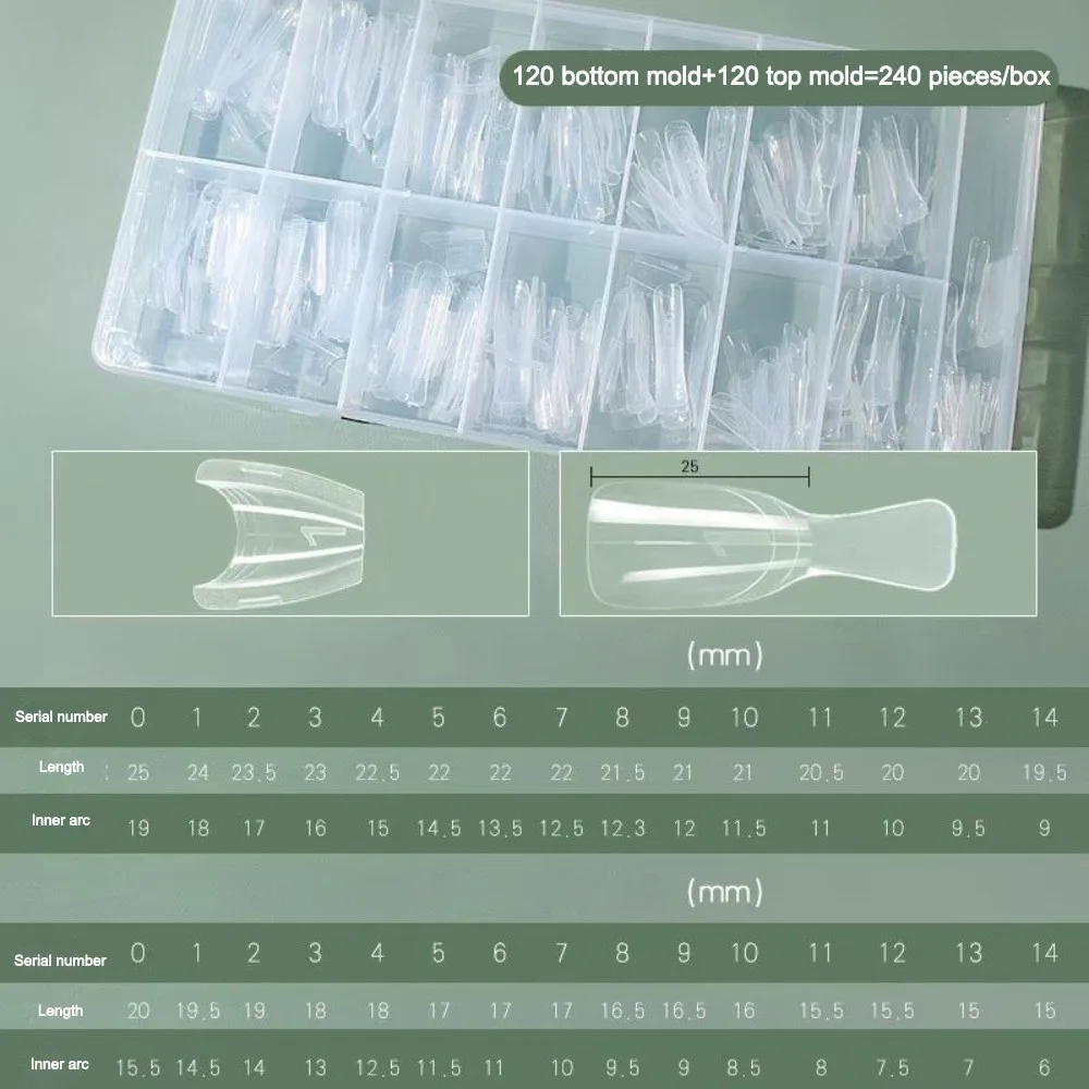 

240pcs Oval Shape Sandwich Nail Forms No-Trace Quick Shortening Nail Mold Ultra-Thin Clear Extension Nail Tips