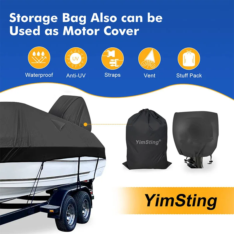 Factory Custom 16-18.5 Inch Waterproof Heavy Duty Boat Cover Breathable Outdoor 600d Oxford Cloth V-Shaped Boat Cover