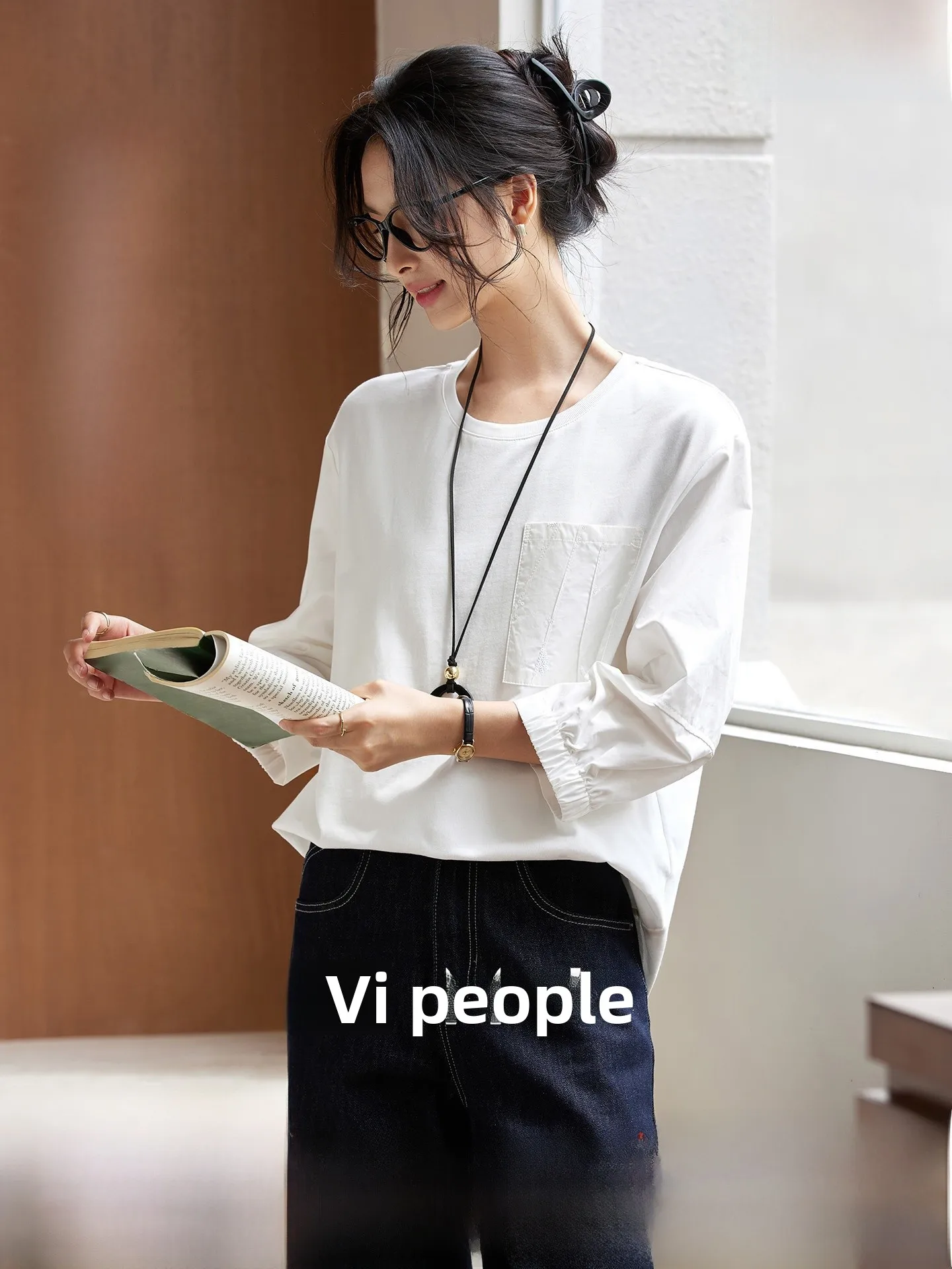 

Women's round Ne T-irt Patchwork Design Cotton Casual Top Svel Summer Faionable Vimaly Brand Loose Fit Sle