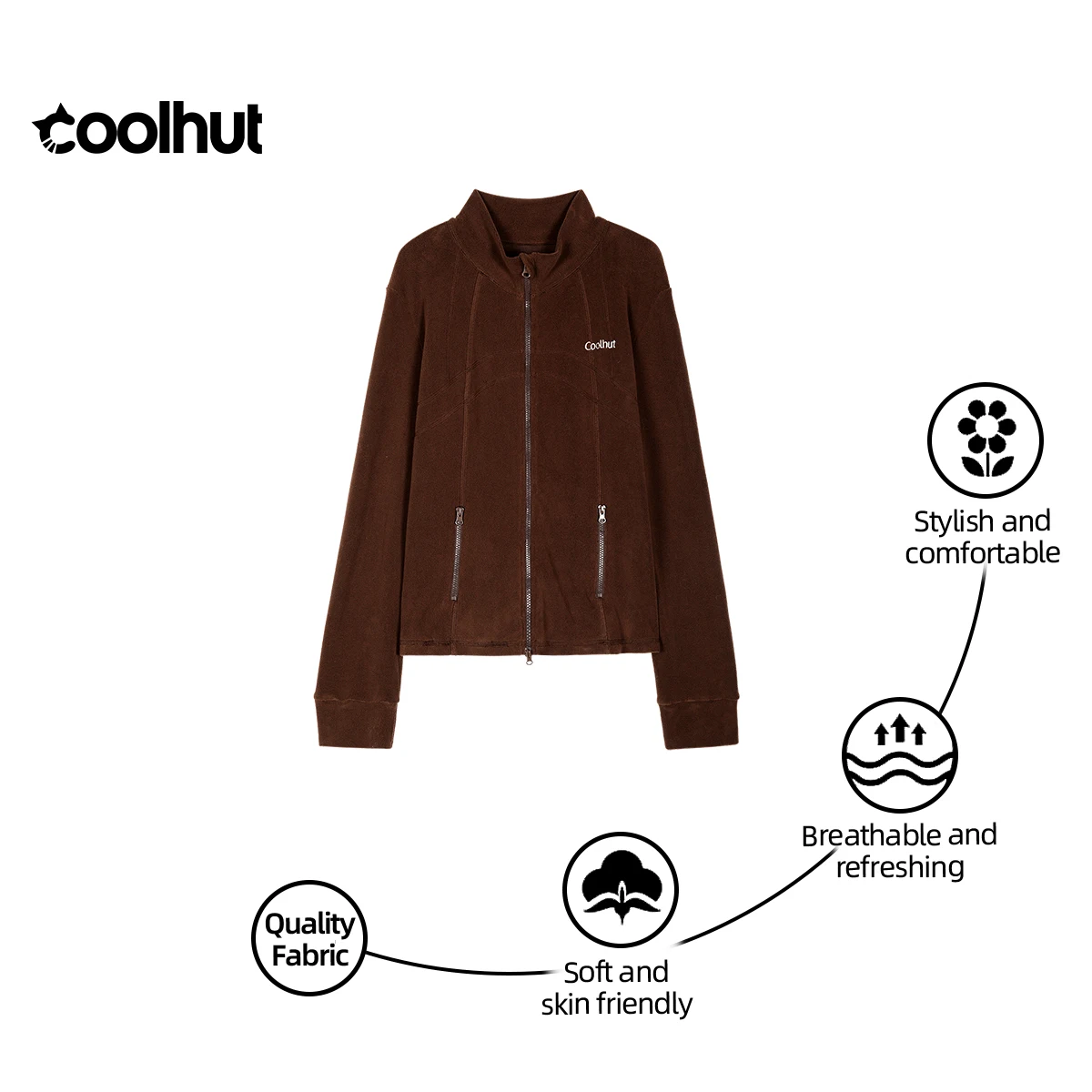 

COOLHUT женская облегающая флисовая куртка с воротником-стойкой, модная спортивная повседневная верхняя одежда на молнии с талией, мягкое полярное пальто, спортивная куртка