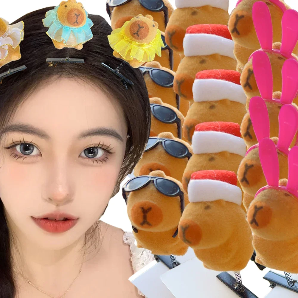 5PCS Kapibara Spring Hair Clips Flocking Cute 3D Capybara Animal Plush Hairpin Funny Style Duckbill Clips Headdress Gifts Women