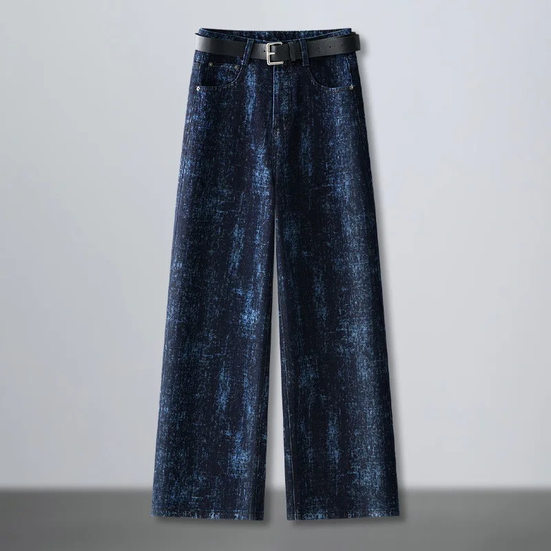 

Модные широкие джинсы с принтом тай-дай для женщин, осенние прямые брюки с высокой талией и драпировкой нового дизайна