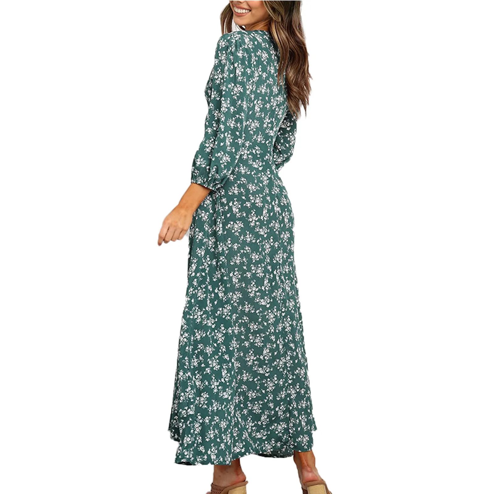 Womens Long Sleeve Bohemian Floral Maxi Dresses Loose Casual High Waist Boho Printed Maxi Dress Beach Dress Vestidos Para Mujer