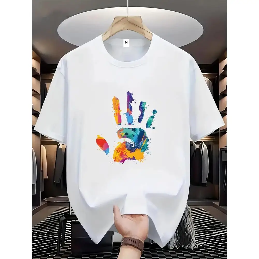 Men Casual Short Sleeve T-Shirt Summer Breathable Crew Neck Trendy Fashion Print Machine Washable Regular Fit Casual Wear