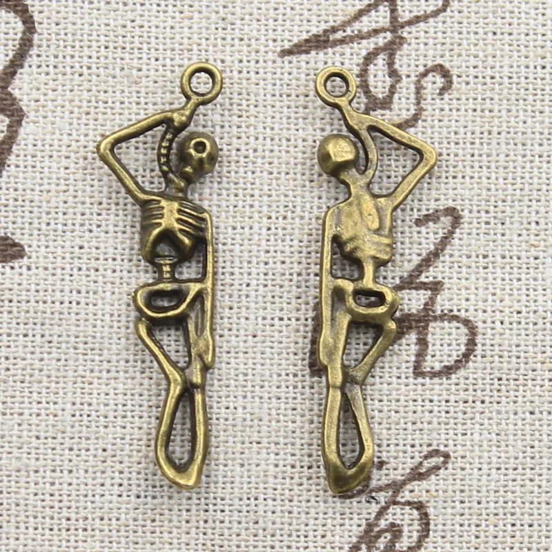 15pcs Charms Skeleton Man Halloween 42x8mm Antique Bronze Silver Color Plated Pendants Making DIY Handmade Tibetan Jewelry