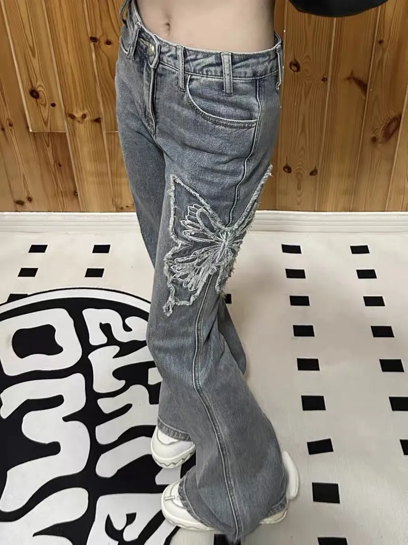 

Женские прямые классические джинсовые брюки для женщин, уличная атмосфера, тренд высокой моды, популярная женская одежда, джинсовая серия Hot Sense