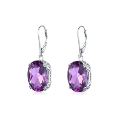 Szjinao Long Drop Amethyst Earrings For Women With Stone Excellent Cut 925 Silver Genuine Lever Back Vintage Retro Jewelry Gift