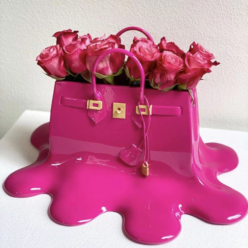 Factory Customized High Quality Electroplated Melted Bag Statue Bag Vase Ornaments for Home Decoration