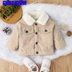 0-3Y Fashion Toddler Boys Girls Autumn Winter Coat Beige Long Sleeve Lapel Button Down Plush Jacket Outerwear Baby Clothes