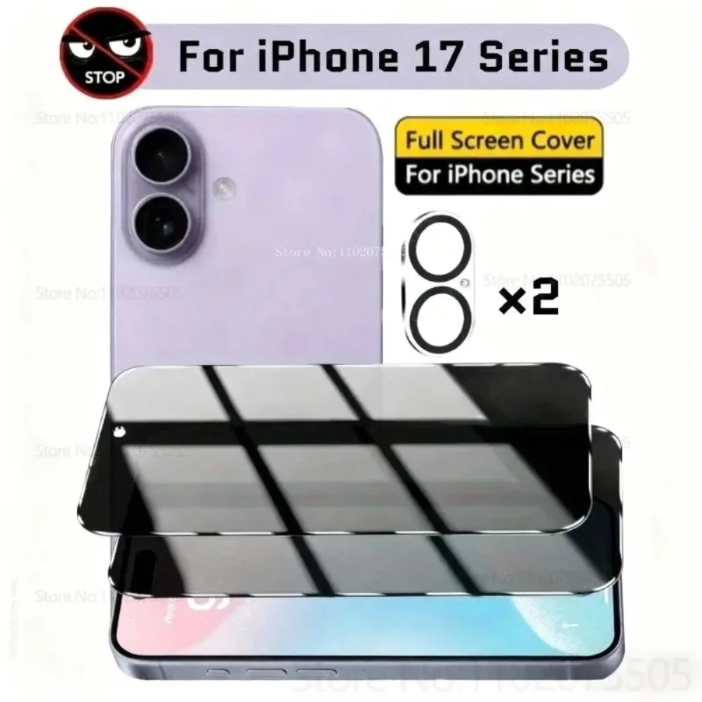 [4-em-1] 2pcs vidro temperado de privacidade + 2pcs protetor de câmera para IPhone Air 15 16 17 Promax 13 12 11 Promax 14 Plus 16 Promax Glass