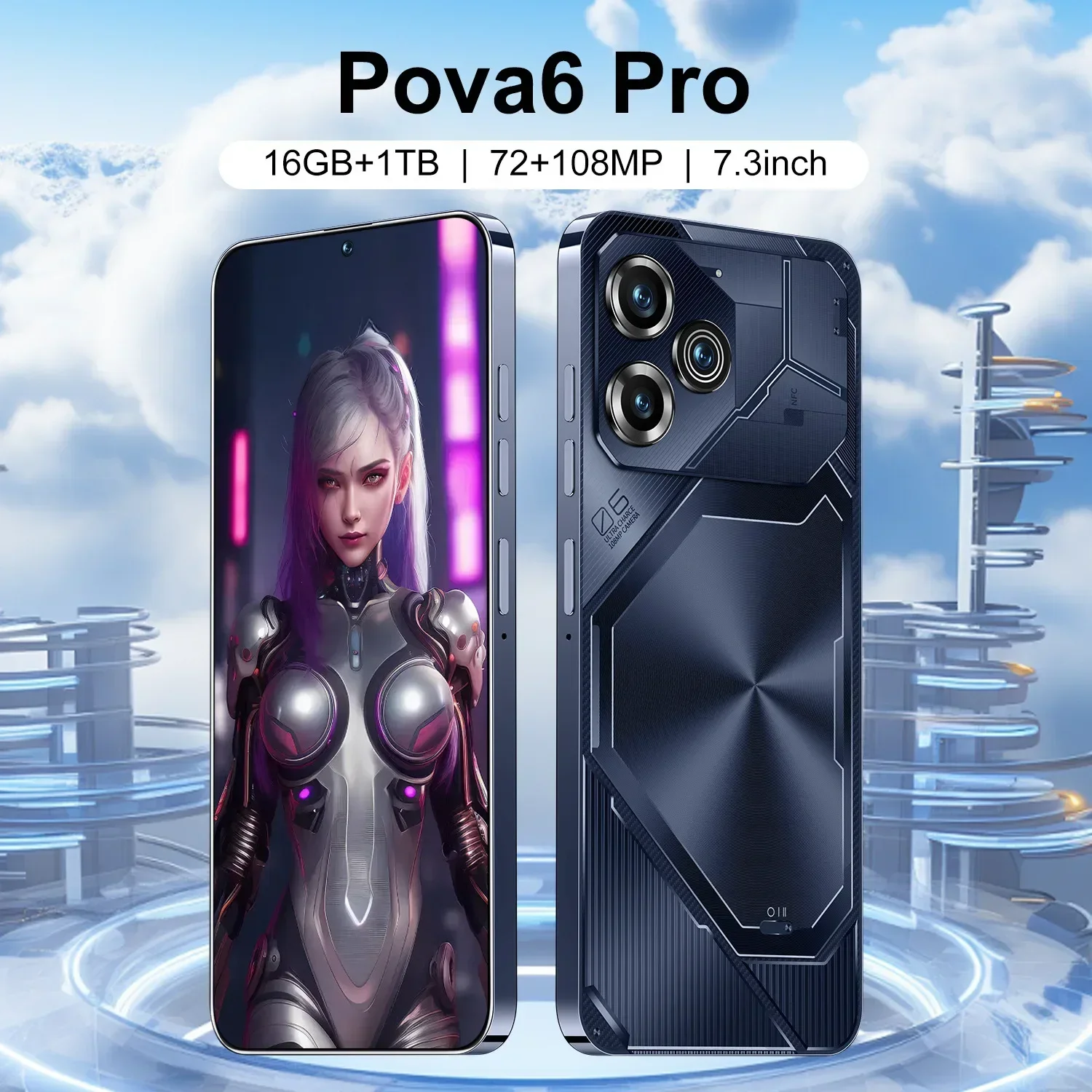 Hot Selling New Mobile Phone Pova6 Pro Large Screen Hd Android Smartphone Cheap Portable Phone S22 S23 Ultra