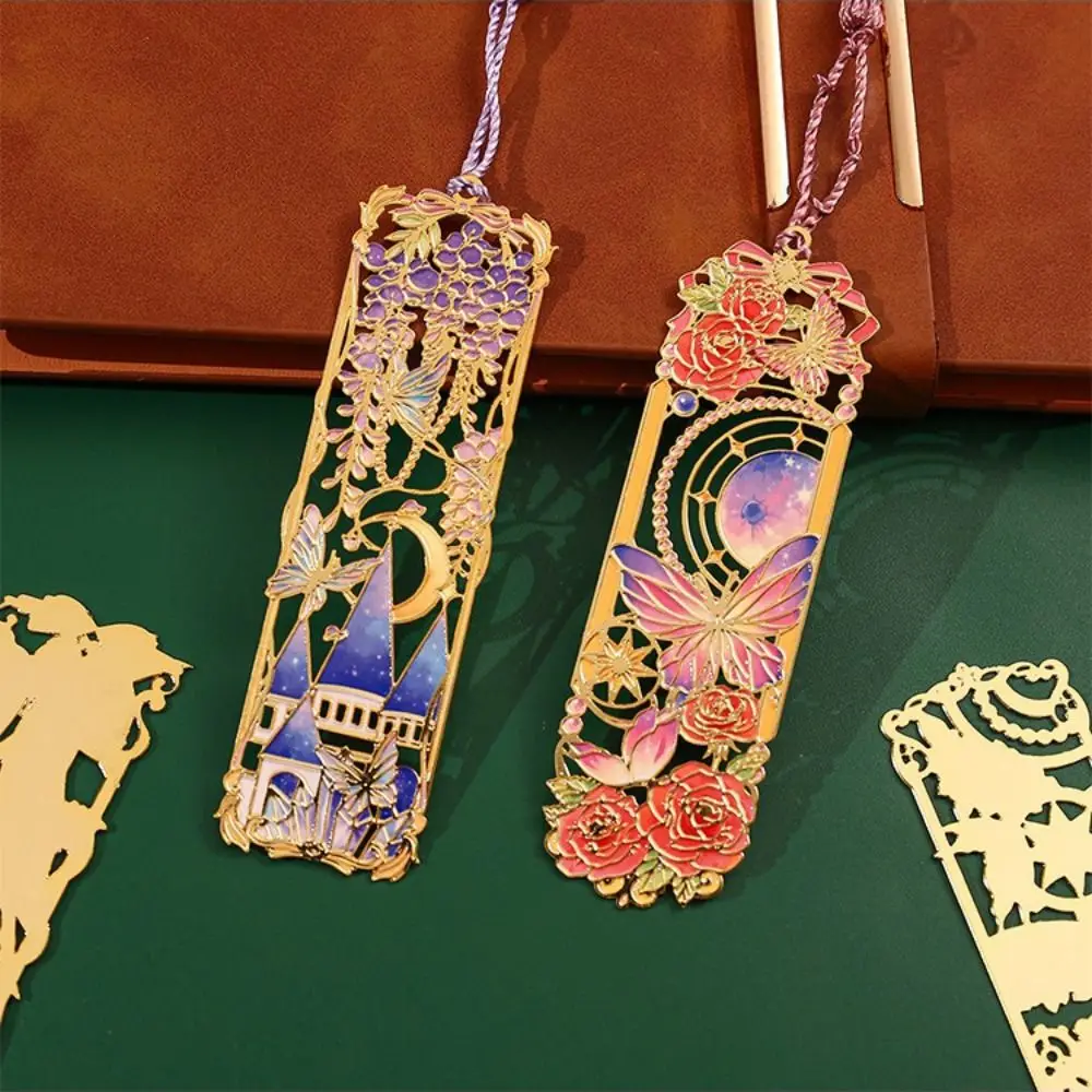 Metal Material Hollow Out Metal Bookmark Hollow Out Design Castle Pattern Butterfly Castle Bookmark Butterfly Pattern