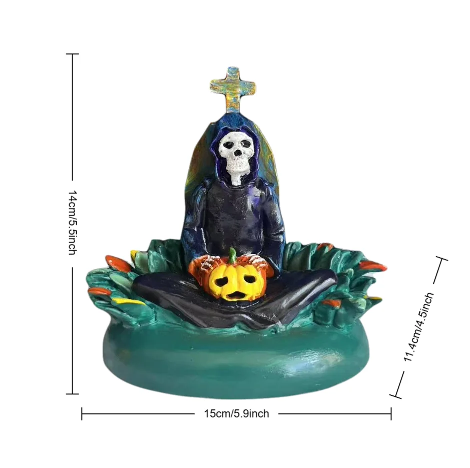Halloween Grim Reaper Pumpkin Resin Statue Gothic Style Mini Figurine Desktop Ornament Home Table Decorations