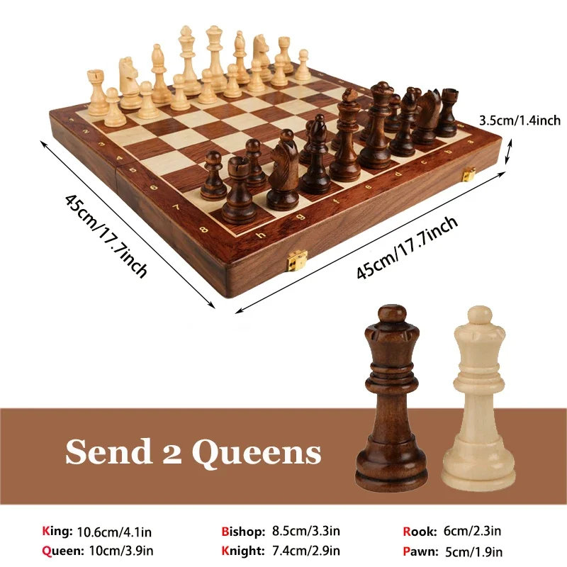 45cm High End Folding Chess Se Top-Grade Walnut Chessboard with Handcrafted Solid Wood Pieces, Classic Gift Board Game