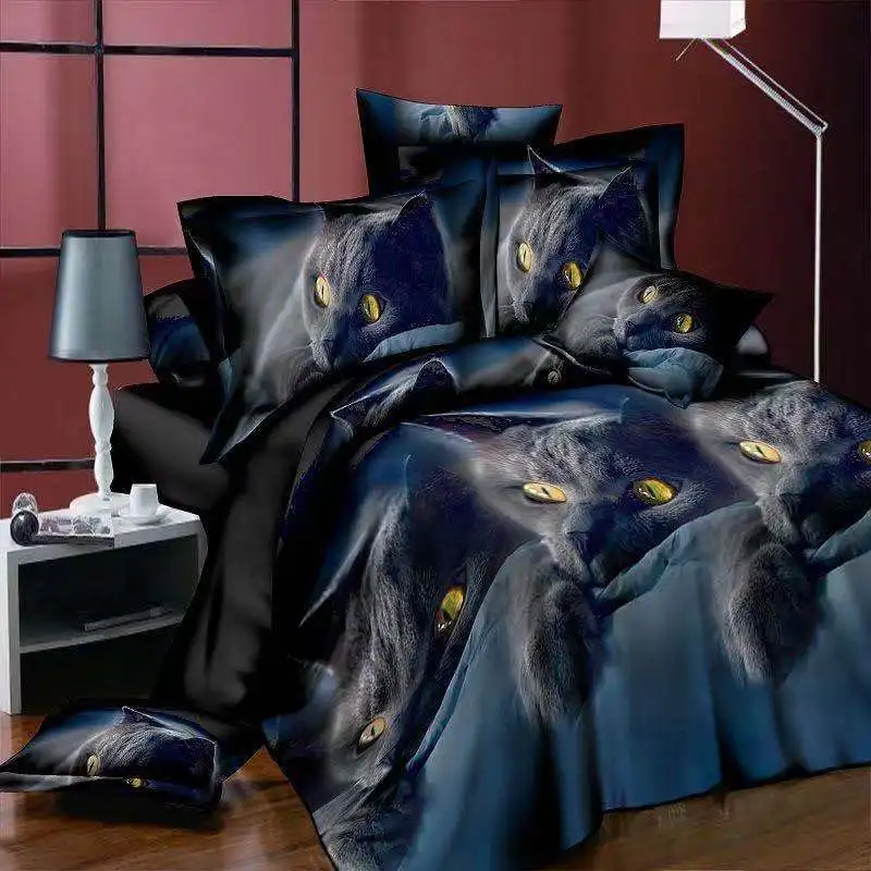 3D Cat Print Bedding Set, 230x230cm Duvet Cover and 2pcs Pillowcase