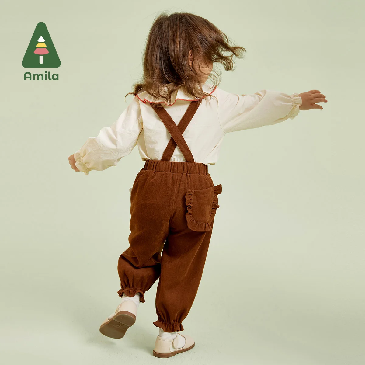 Amila Baby 2023 Autumn Romantic Lotus Leaf Loose Lantern Design Animal Embroidery  Pant Suit Wind Outdoors For Girls Clothing